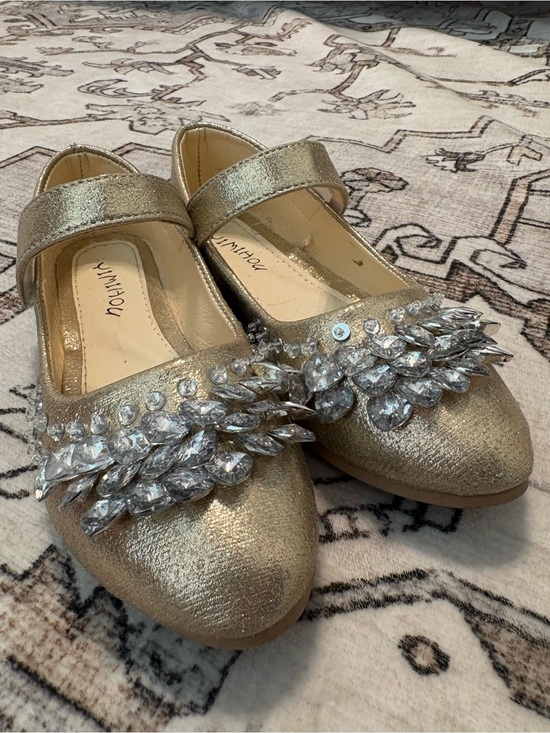 Yimihou Other - Girls' Gold Jeweled Mary Jane Dress Flats